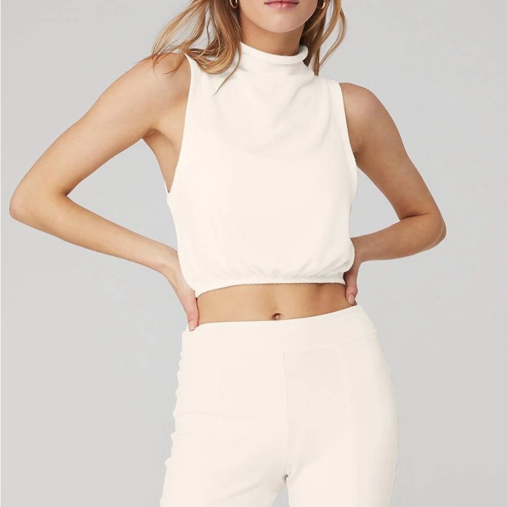ALO ALOLUX SOHO MOCK NECK top TANK “cashmere feel” ivory